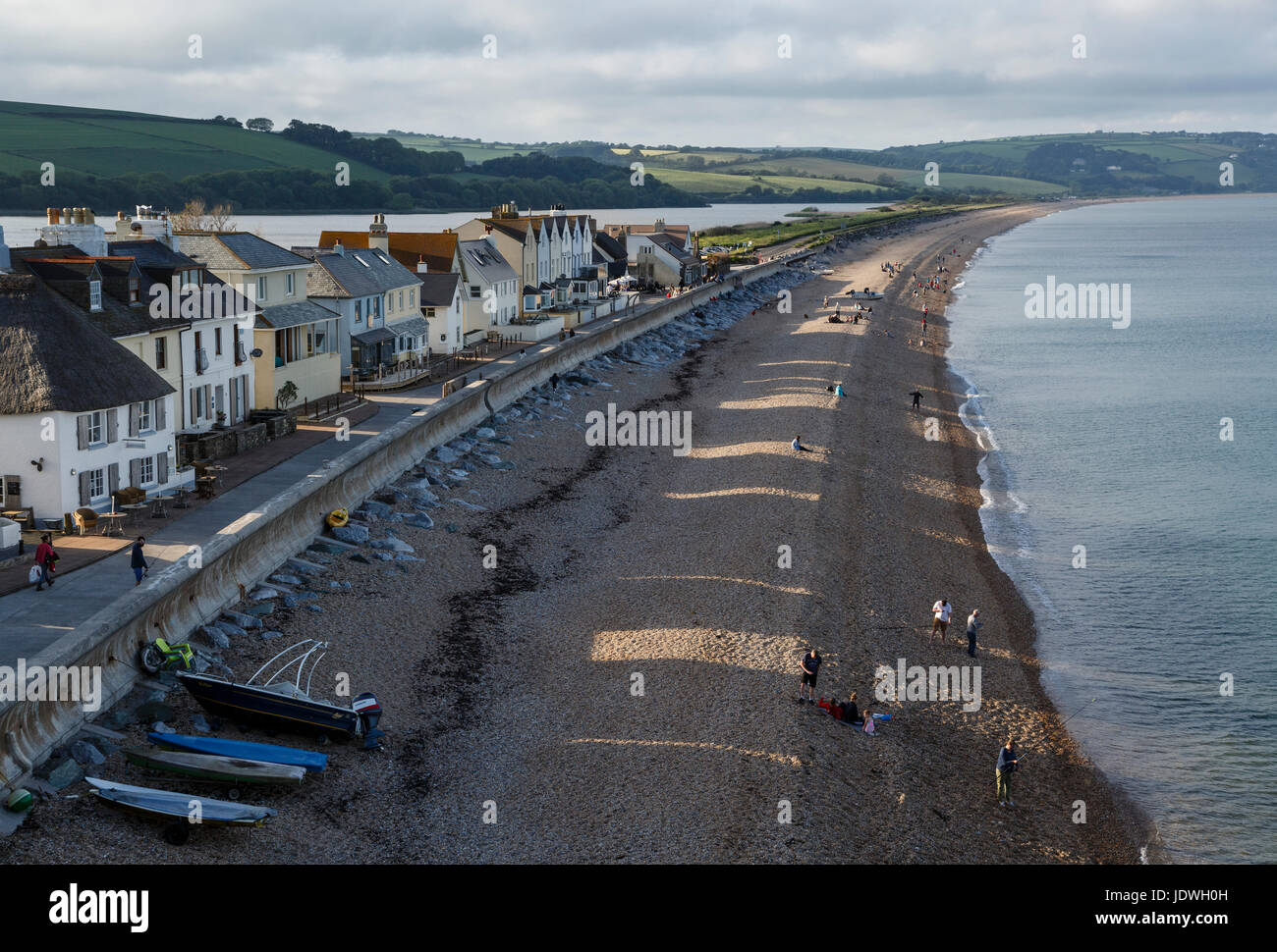 Torcross und Slapton Sands im Sommer Abendlicht, South Devon Stockfoto