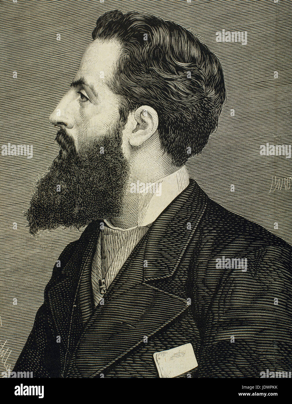 Alejandro Pidal y Mo (1846-1913). Spanischer Politiker und Akademiker. Porträt. Kupferstich von Paris. "La Ilustracion Espanola y Americana", 1876. Stockfoto