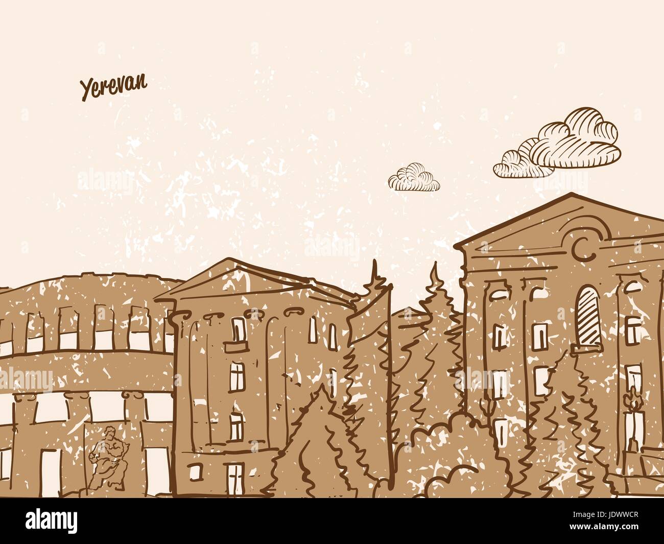 Yerevan, Armenien, Grußkarte, Hand gezeichnete Bild, berühmten europäischen Hauptstadt, Vintage-Stil, Vektor-Illustration Stock Vektor