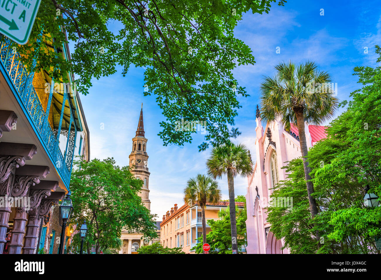 Historische Innenstadt von Charleston, South Carolina, USA Stadtbild. Stockfoto