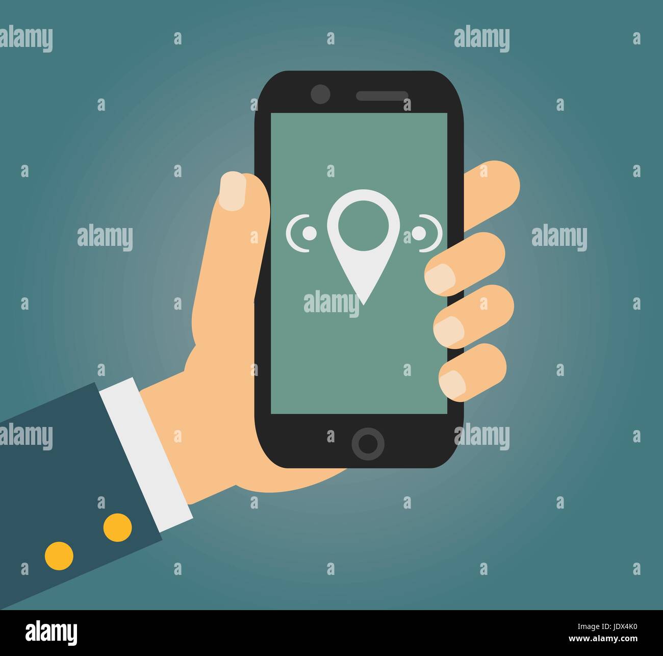 Flachen Stil - männliche Hand halten Handys mit gratis wi-Fi-Zeichen auf dem Bildschirm Stock Vektor