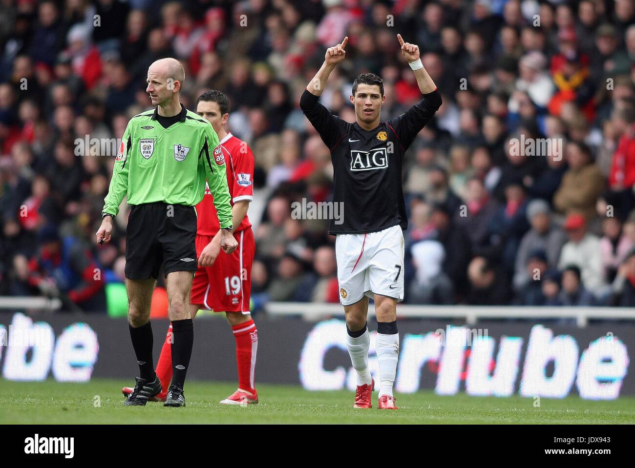 RONALDO feiert Ziel MIDDLESBROUGH V MANCHESTER UTD RIVERSIDE STADIUM MIDDLESBROUGH ENGLAND 6. April 2008 Stockfoto