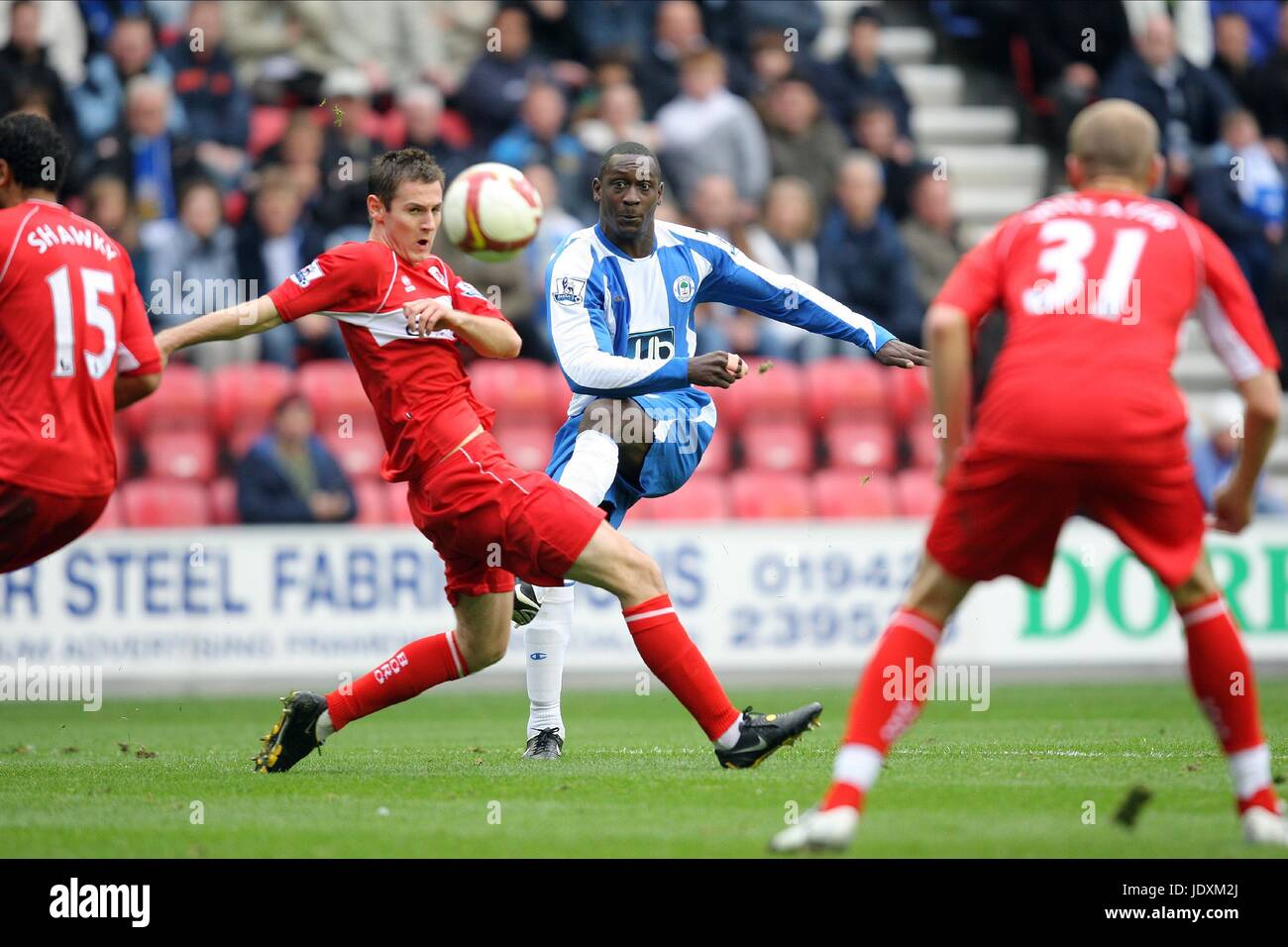 JON Gelände & EMILE HESKEY WIGAN ATHLETIC V MIDDLESBROUGH JJB STADIUM WIGAN ENGLAND 4. Oktober 2008 Stockfoto