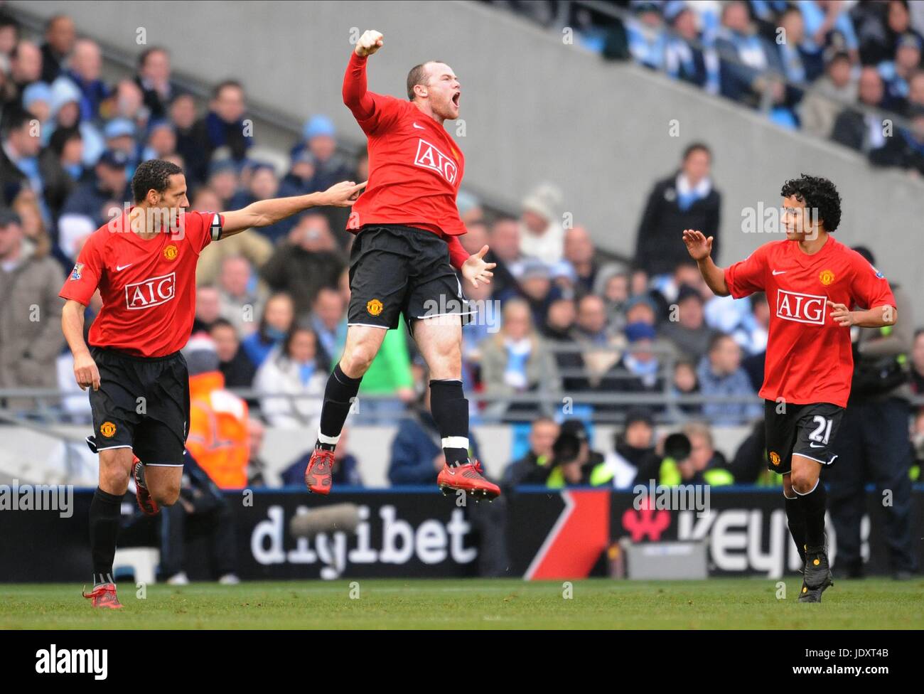 WAYNE ROONEY FEIERT ZIEL, MANCHESTER CITY V MANCHESTER UNITED, MANCHESTER CITY V MANCHESTER UNITED, 2008 Stockfoto