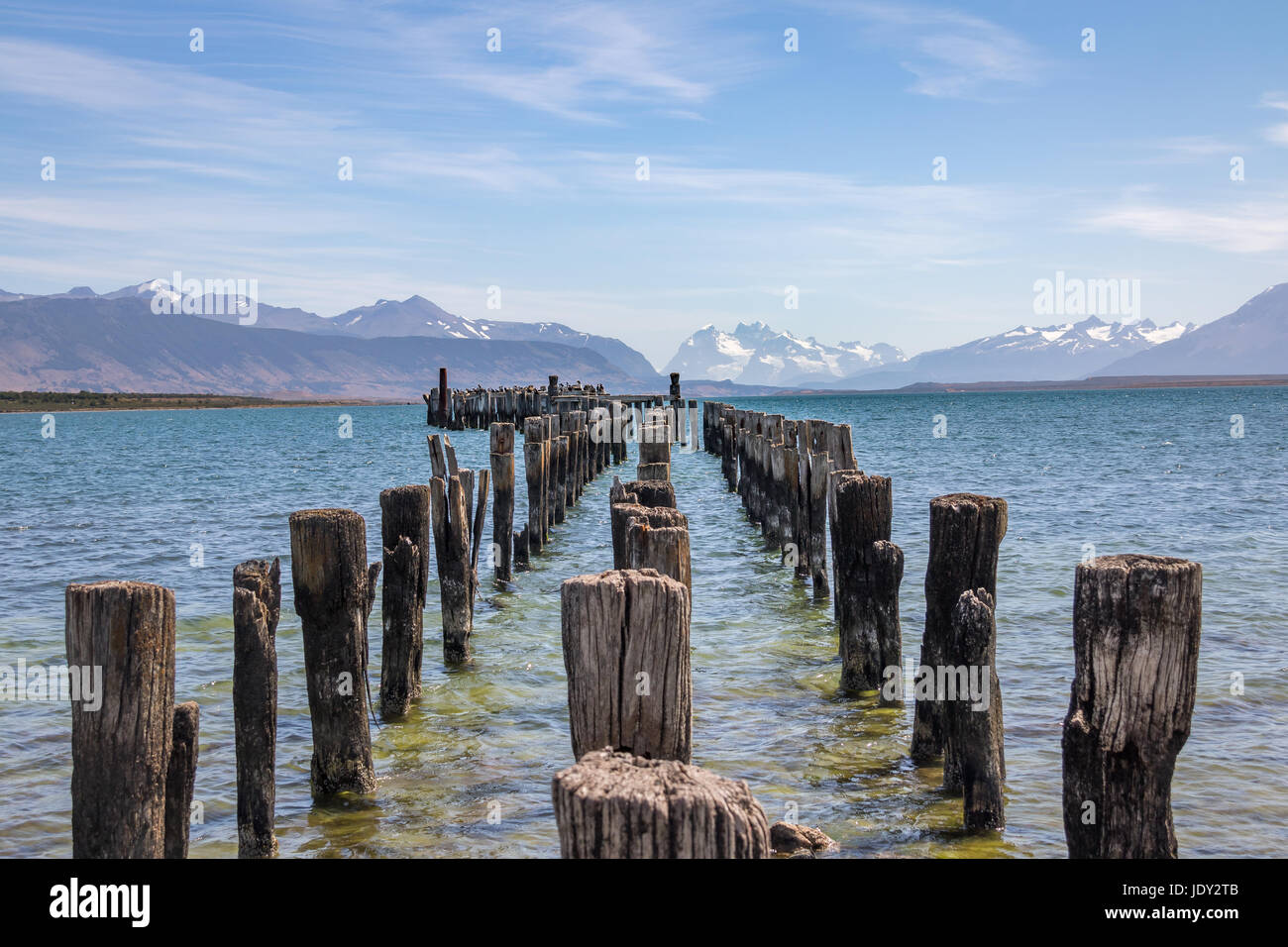 Alten Dock in Almirante Montt Golf in Patagonien - Puerto Natales, Magallanes Region, Chile Stockfoto