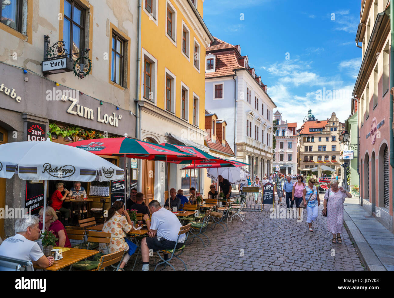 Cafe am Elbstrasse in der alten Stadt, Meißen, Sachsen, Deutschland Stockfoto