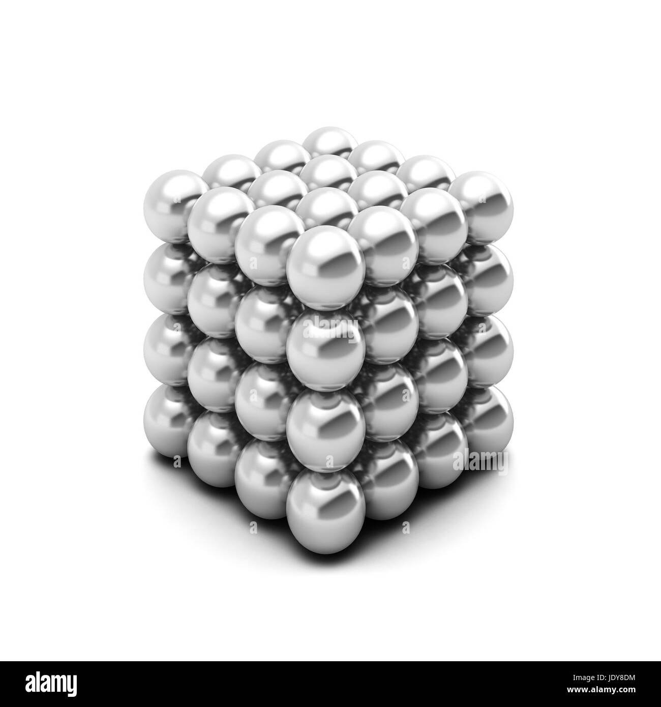 3D Rednder des Würfels besteht aus silbernen Kugeln Stockfoto