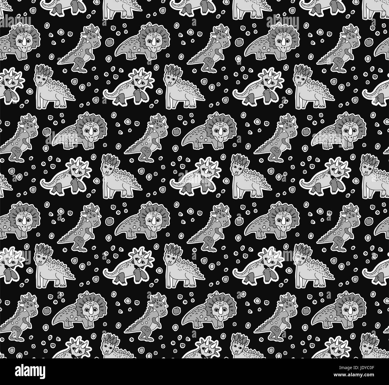Dinosaurier Objects Graustufen nahtlose Muster Stock Vektor