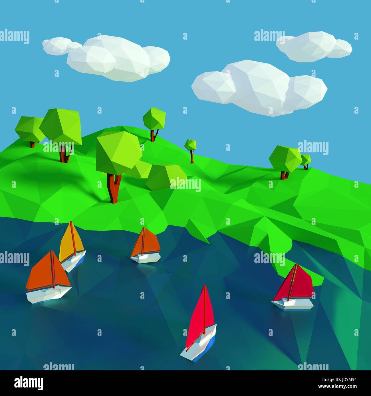 Viele kleine Segelboote auf dem See Stockfoto