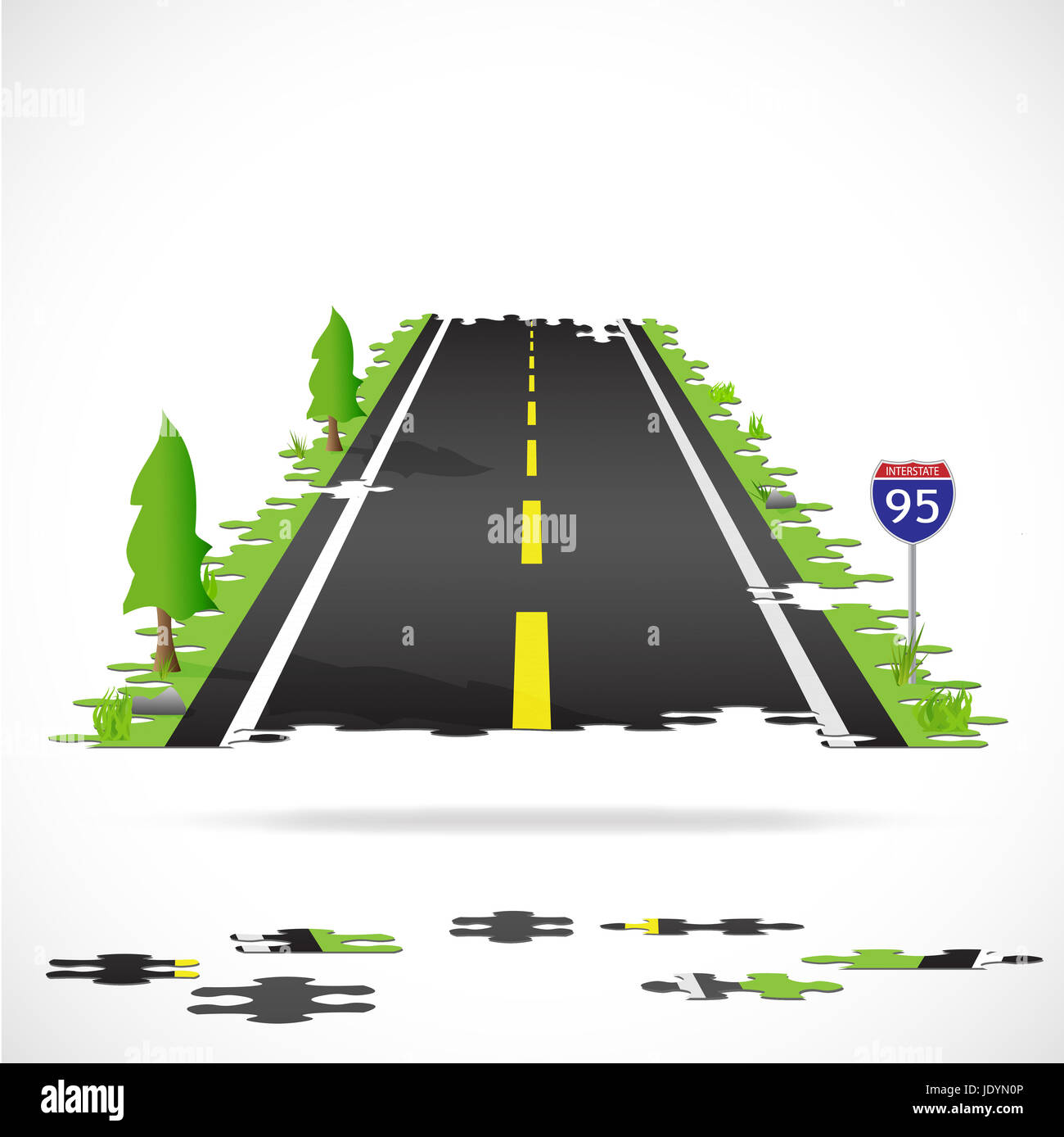 Abbildung einer Autobahn mit Puzzle-Teile isoliert auf einem weißen Hintergrund gemacht. Stockfoto