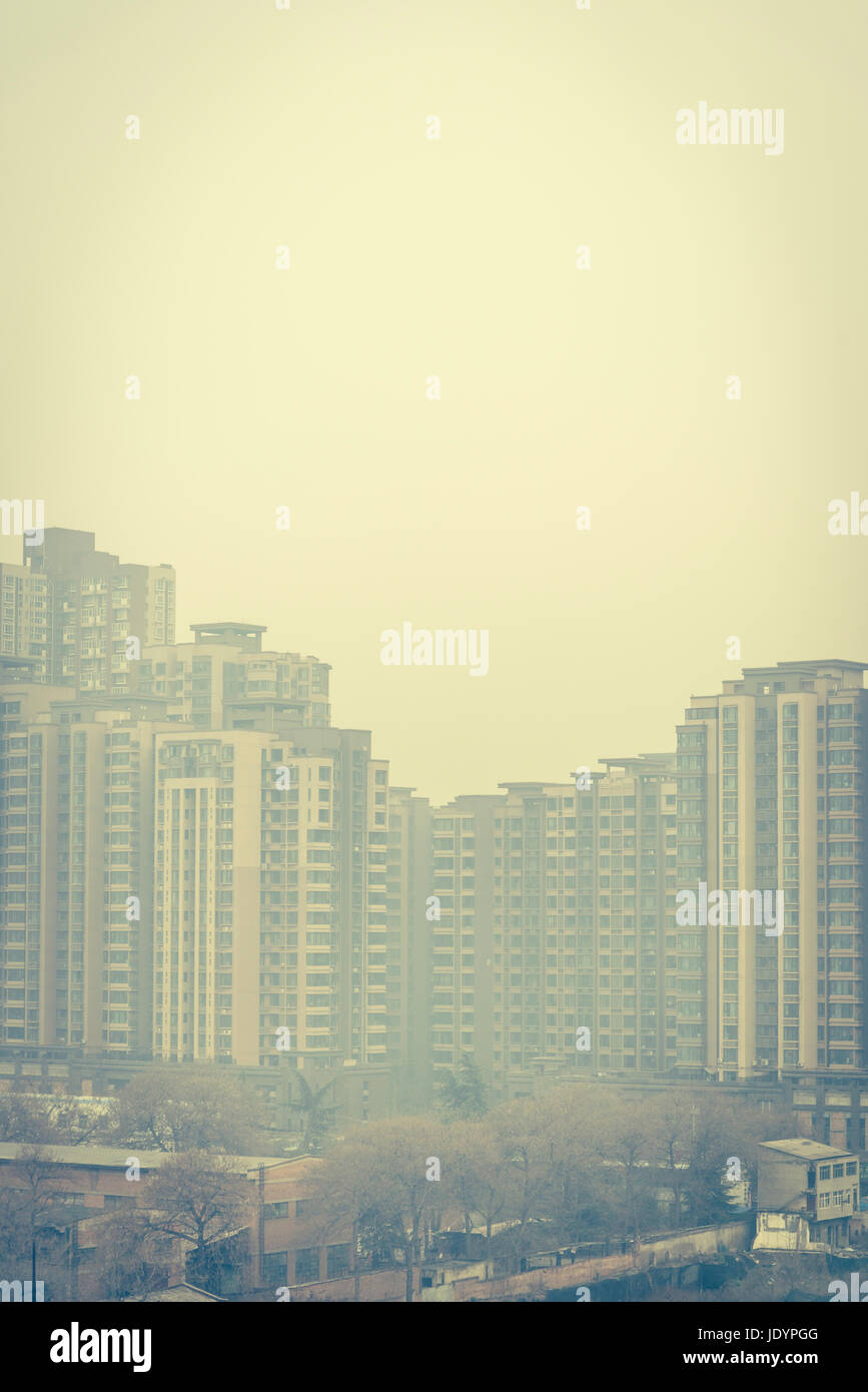 Vorort von Hochhaus Hochhäuser Luftverschmutzung, Xian, Provinz Shaanxi, China Stockfoto