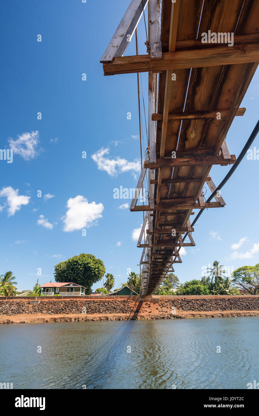 Blick auf die berühmte Hängebrücke in Hanapepe Kauai Stockfoto