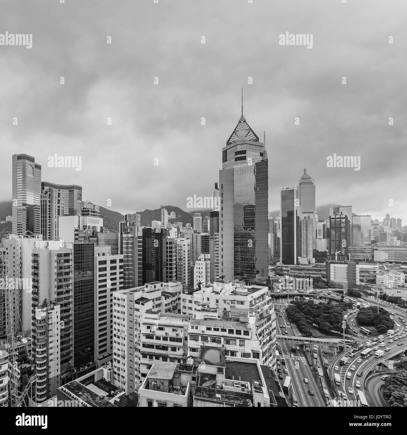 Stadtbild von Hong Kong mit hoher Gebäude tagsüber, hoher Winkel Ansicht. Stockfoto
