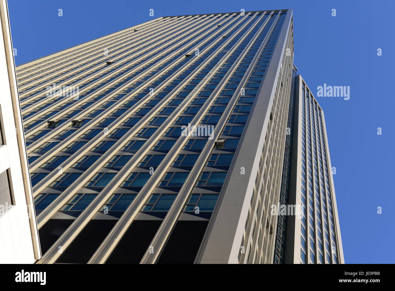 Hochhaus, Frankfurt, Wolkenkratzer, Fassade, Hausfassade, Hauptcampus, Bürogebäude, Business, Hessen, Deutschland, Brd, Bank, Banken, Stadt, Bankenviertel, Stockfoto