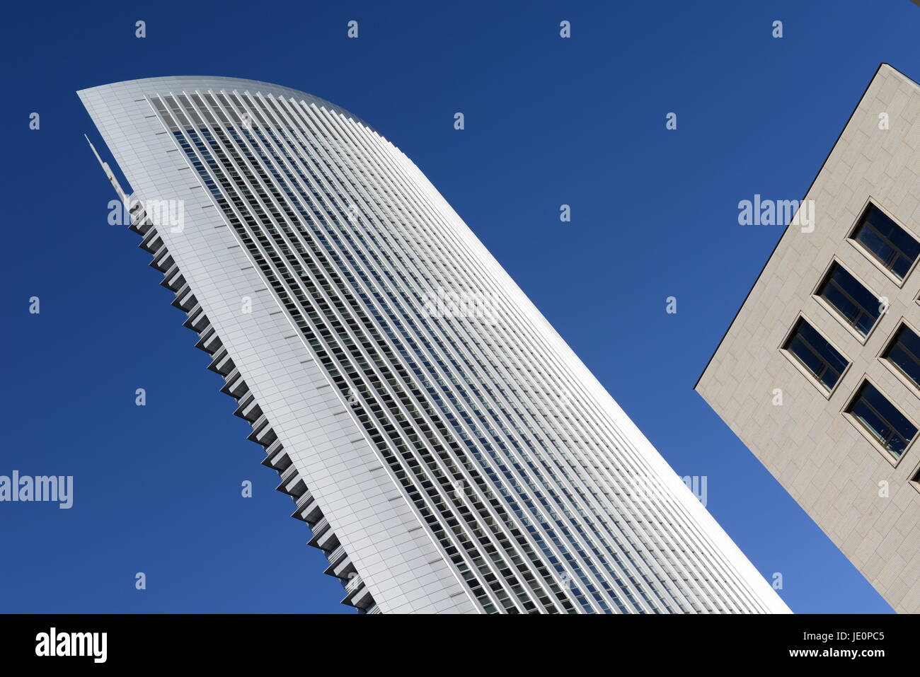 Hochhaus, Frankfurt, Wolkenkratzer, Fassade, Hausfassade, Hauptcampus, Bürogebäude, Business, Hessen, Deutschland, Brd, Bank, Banken, Stadt, Bankenviertel, Stockfoto