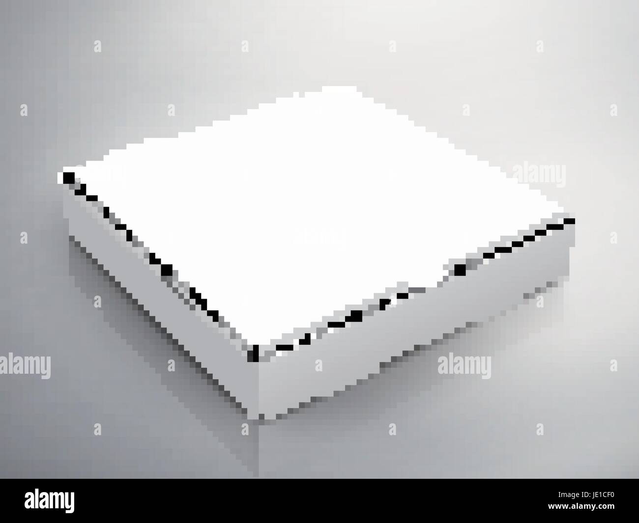 leer rechts weiße Pizza-Schachtel kippen, einsetzbar als Gestaltungselement, isolierte bicolor Hintergrund, 3d Illustration, Draufsicht Stock Vektor