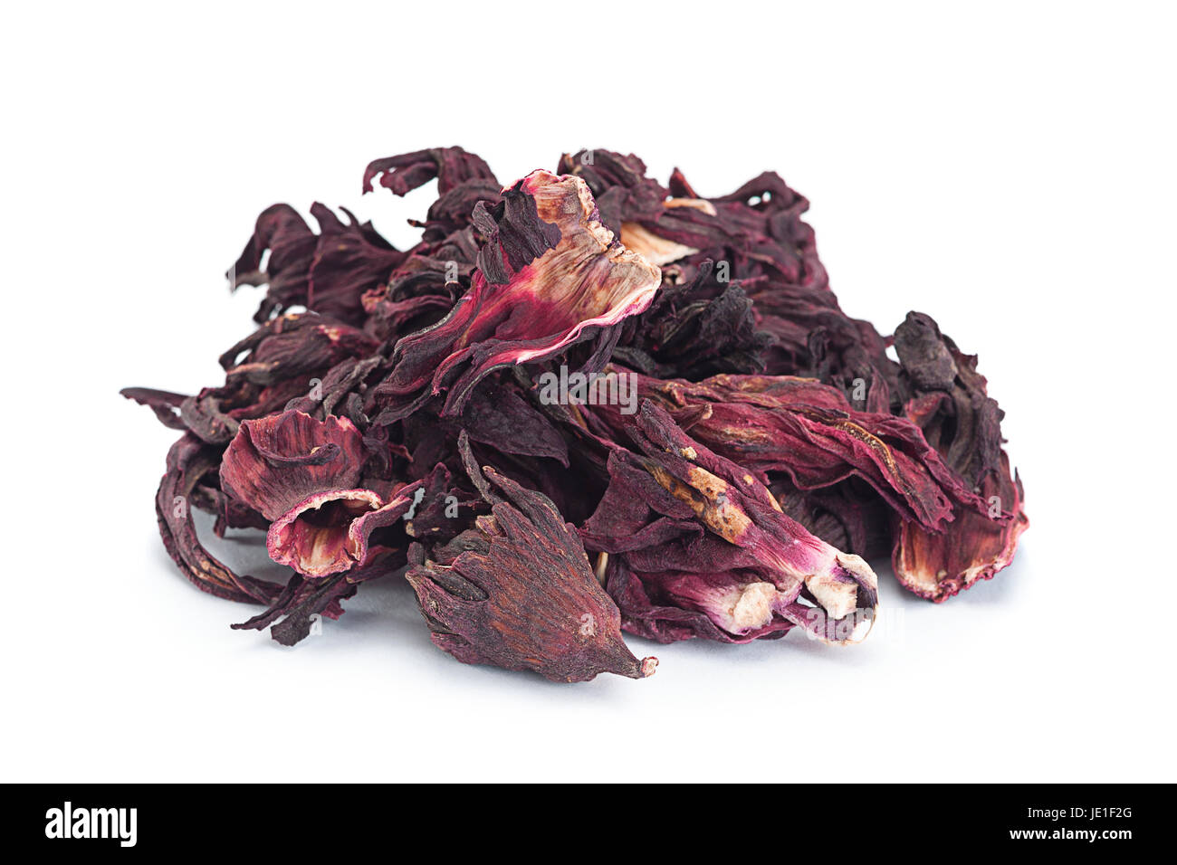 Hibiskus rot trocken Tee Closeup isoliert auf weißem Hintergrund Stockfoto
