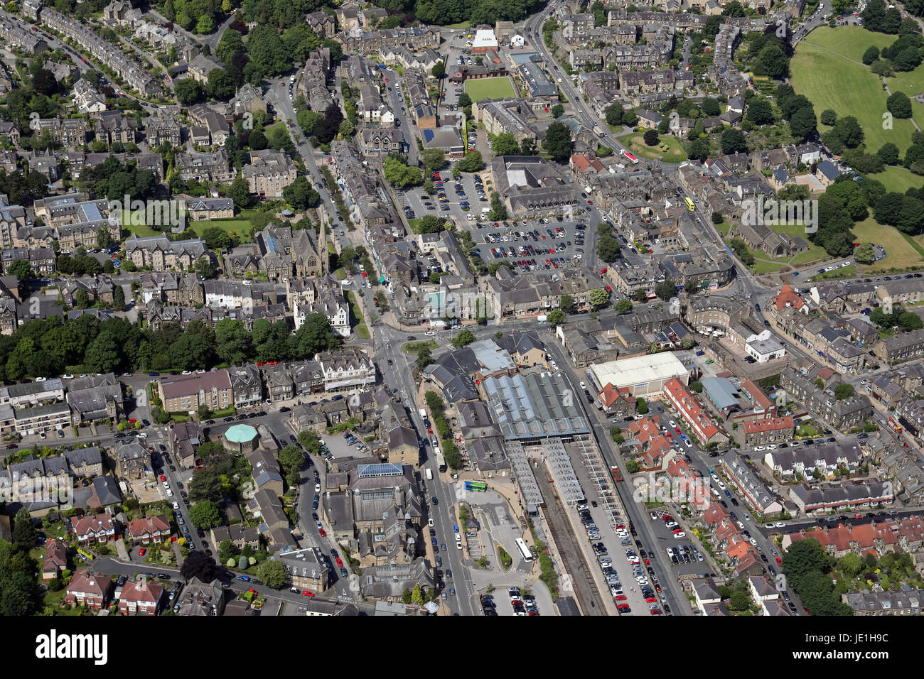 Luftaufnahme von Ilkley Stadtzentrum Stockfoto