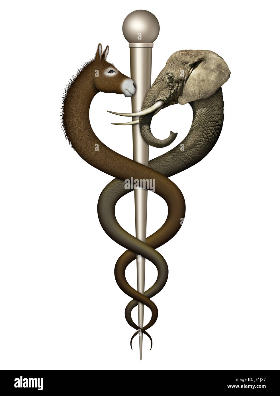 Digitale Illustration der Caduceus, ein Symbol der Medizin, entwickelt, um die Debatte oder mögliche Vereinbarung über medizinische Versorgung zwischen Demokraten repräsentieren ein Stockfoto
