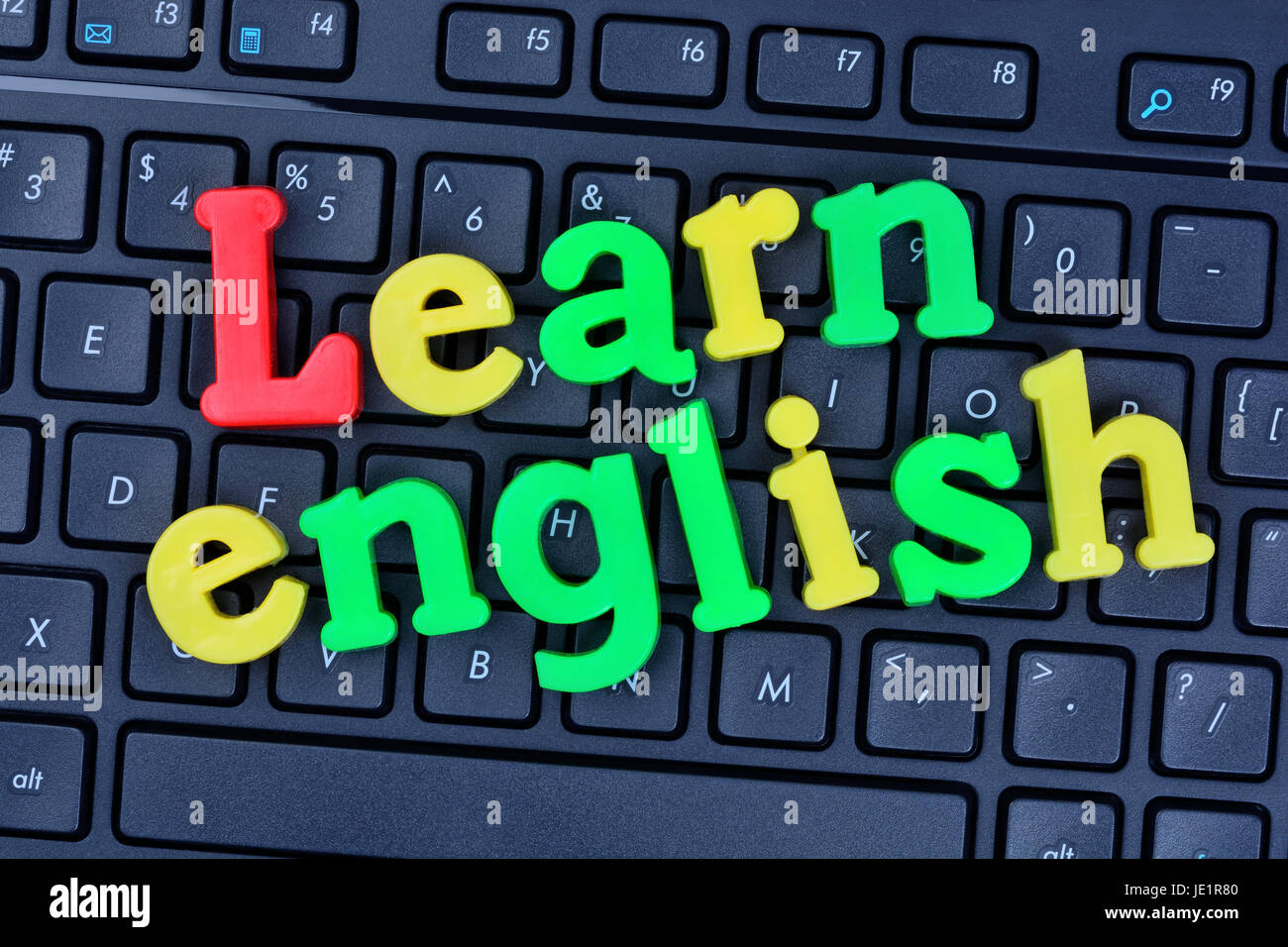 Lernen Sie englische Wörter auf Computer Tastatur Nahaufnahme Stockfoto