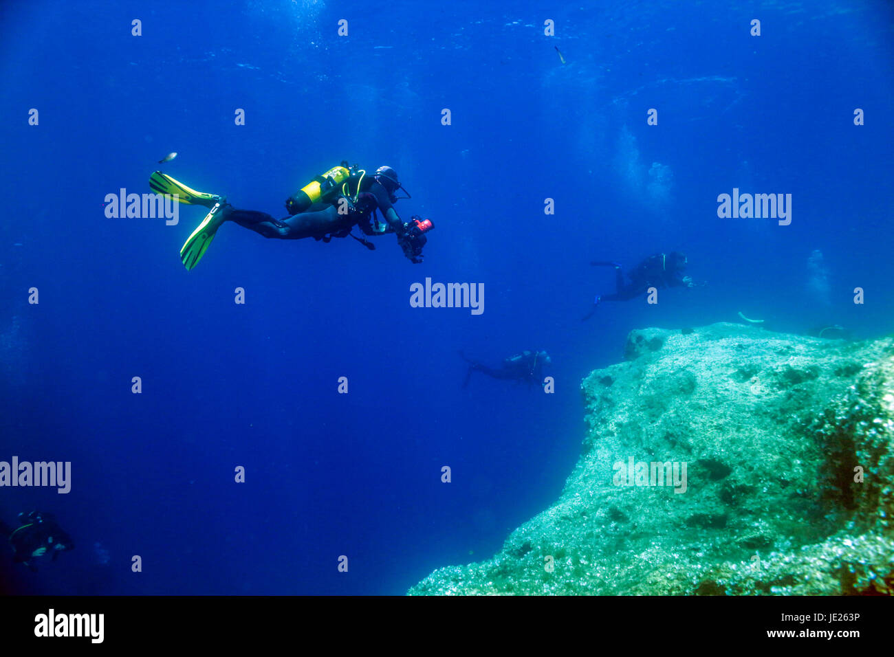 Unterwasser-Fotografen, Reef und Taucher Stockfoto