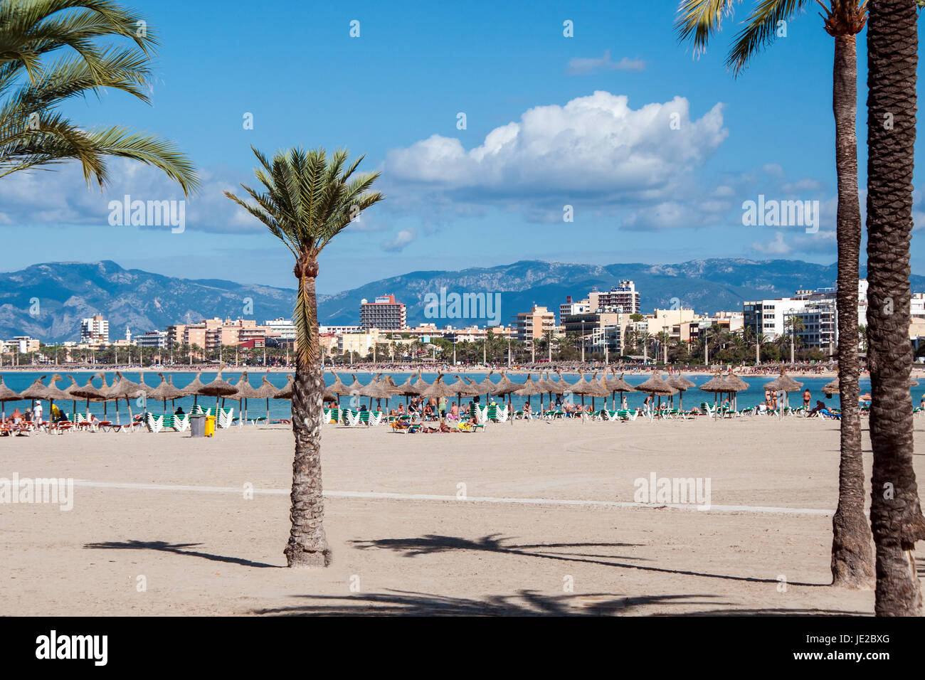Blick Auf Den Berühmten Und Berüchtigten Playa de Palma, Mallorca Stockfoto
