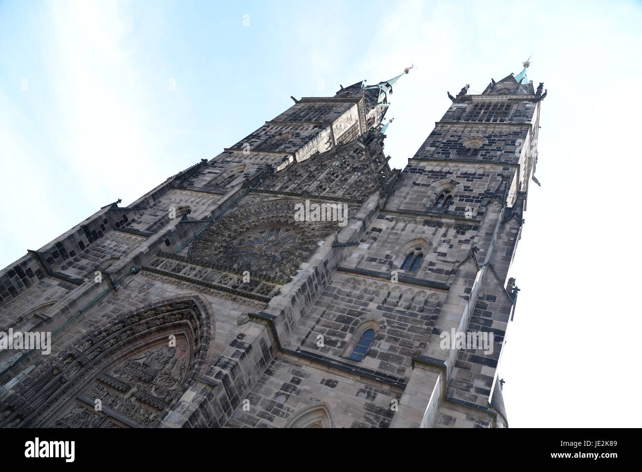 Lorenzkirche, Nürnberg, Kirche, Architektur, Lorenz-Kirche, franken, Bayern, Altstadt, Stadt, Innenstadt, st. Lorenzkirche, st. Lorenz-Kirche, Untersicht, Froschperspektive Stockfoto