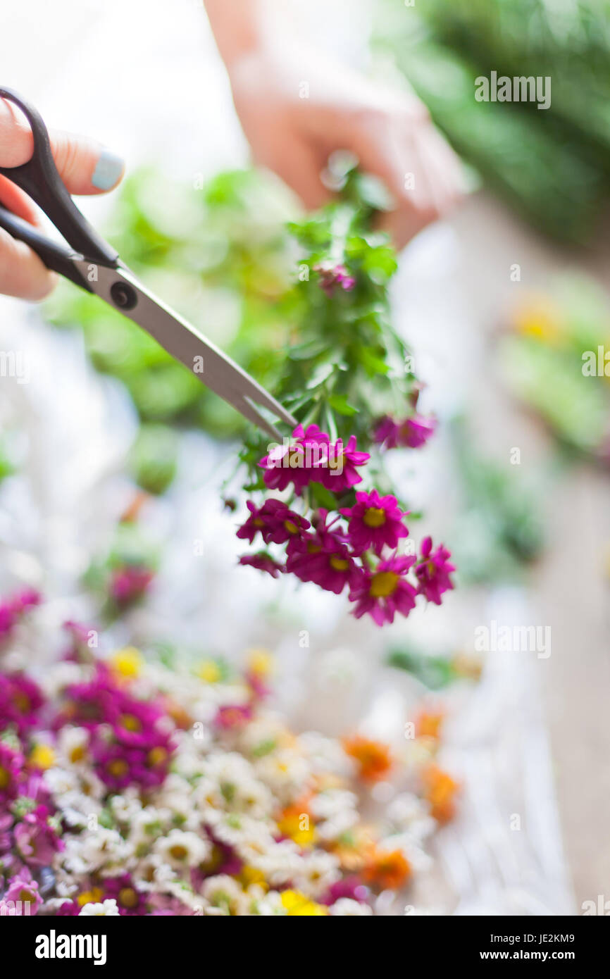 Blumengeschäft Blumen Dekoration. Tageslicht in Innenräumen mit kleinen Schärfentiefe erschossen Stockfoto