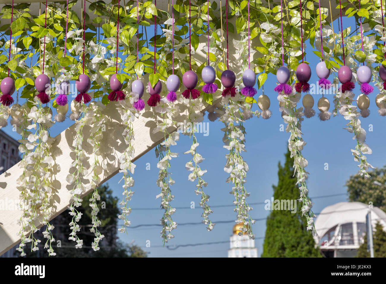 Ostern im freien Straßendekoration auf Sofia Platz in Kiew, Ukraine. Stockfoto