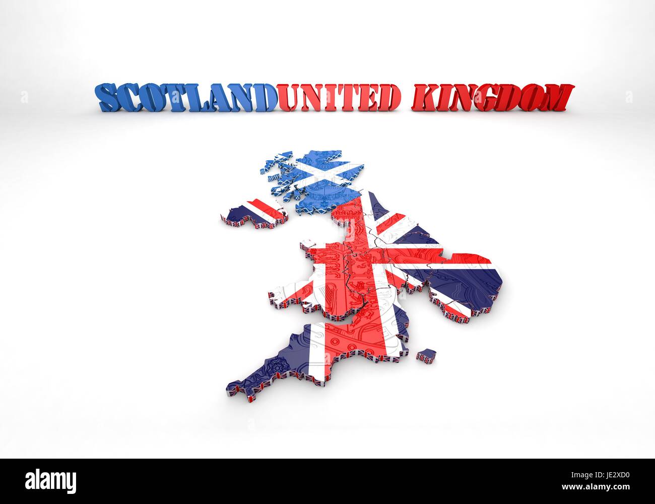 3D Karte Abbildung von Schottland und England mit Flagge Stockfoto