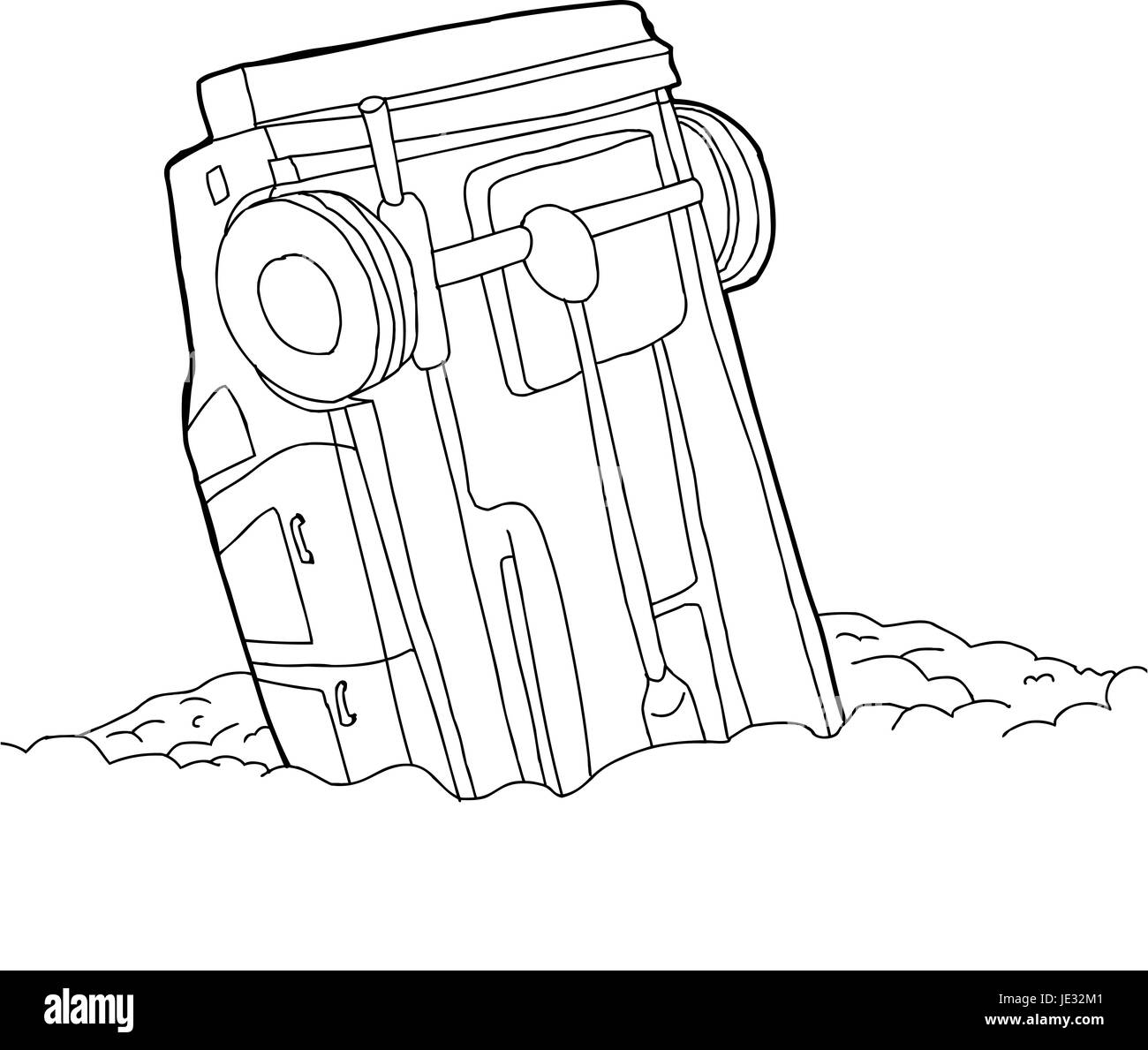Umriss-Cartoon des einzigen Auto stecken im Boden Stockfoto