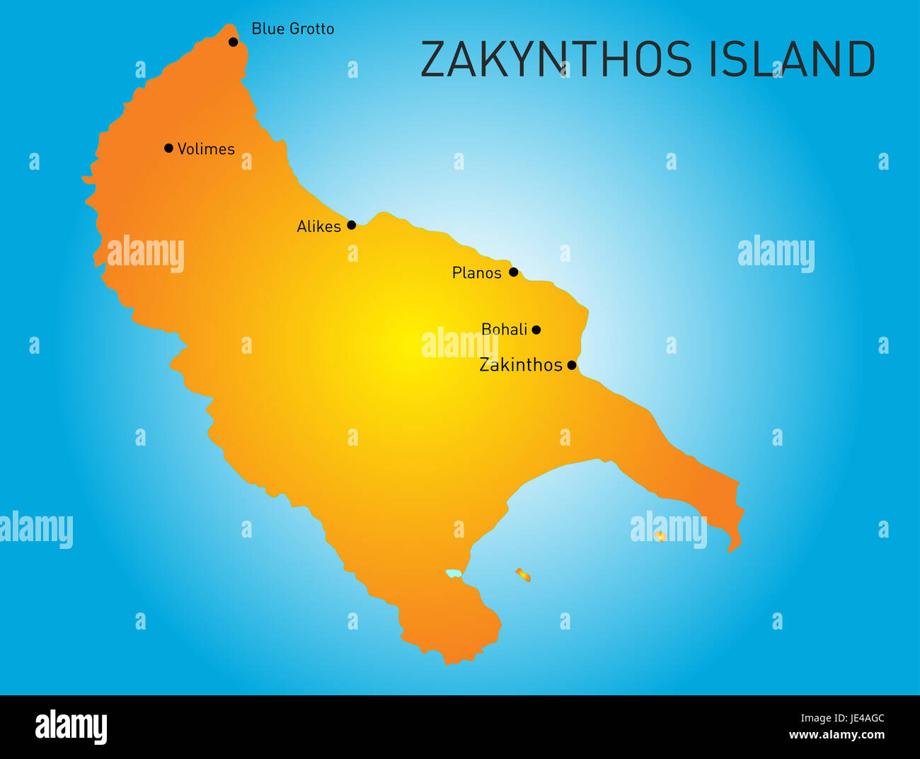 Insel Zakynthos in Griechenland Karte Stockfoto