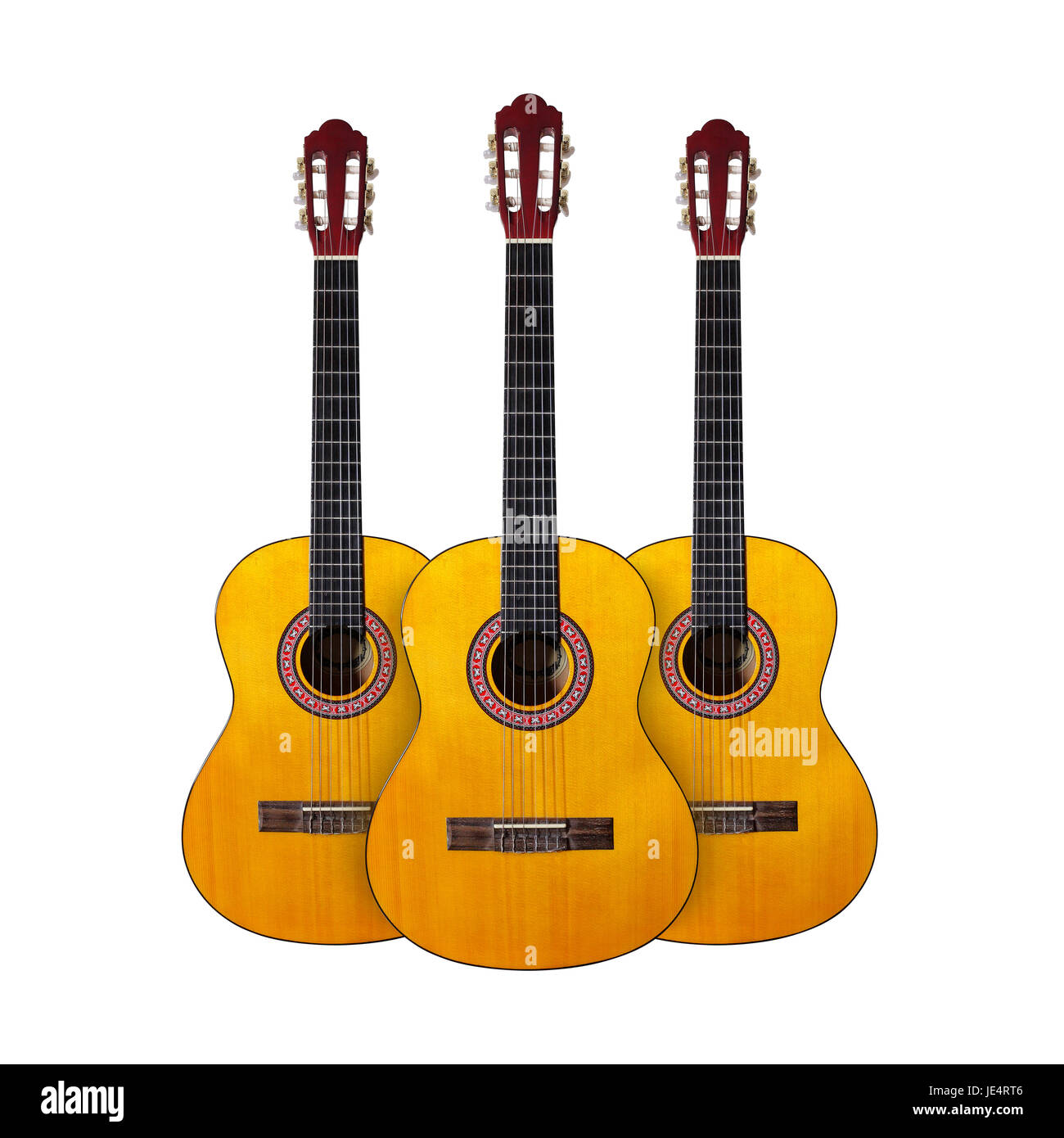 Musikinstrument - drei klassische Gitarre auf einem weißen Hintergrund. Isoliert Stockfoto