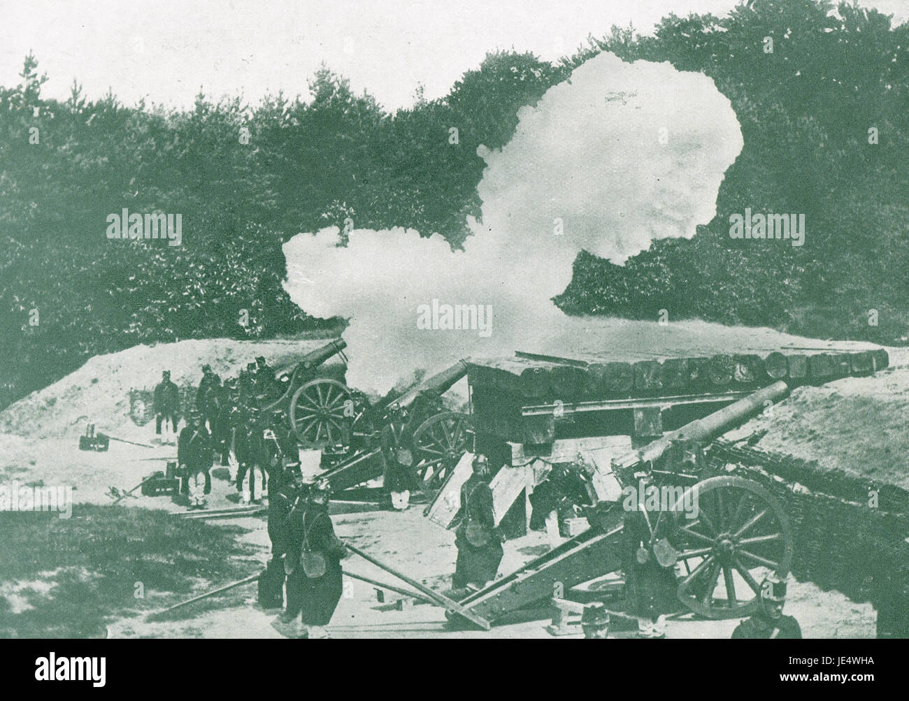 Belgische Batterie Antworten auf deutsche Belagerung Geschütze 1914 Stockfoto