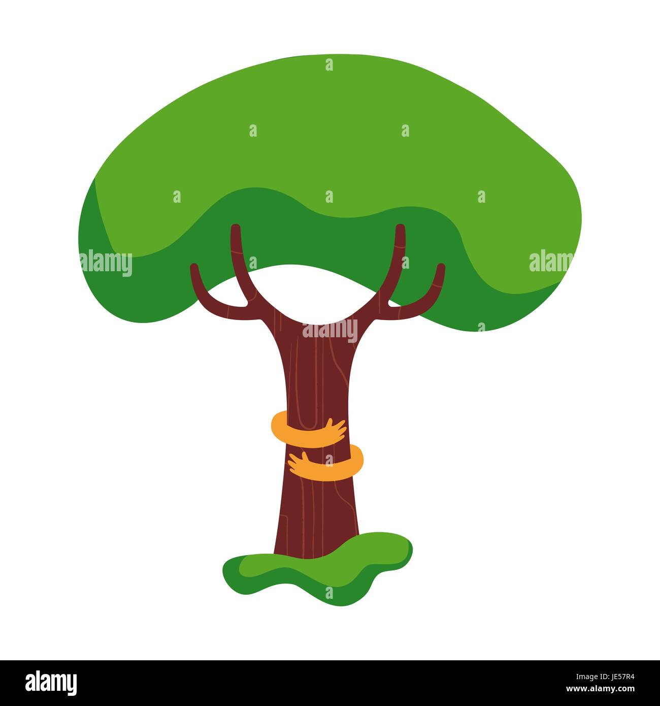 Baum Umarmung Illustration mit schönen Menschenhand Umwelt Liebe Konzeptdesign für Natur-Help-Projekt. EPS10 Vektor. Stock Vektor