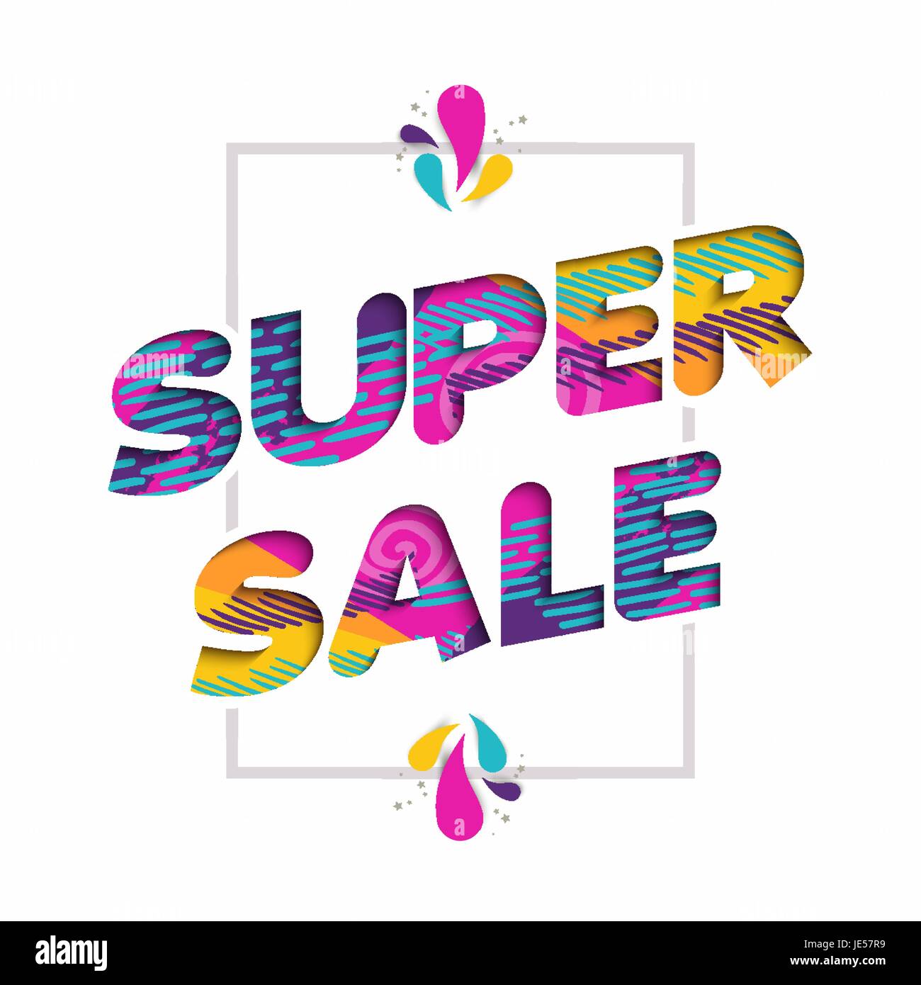 Super Sale multicolor Aphorismus Sonderangebot Rabatt, moderne Typografie in 3d Papier schneiden Stil. EPS10 Vektor. Stock Vektor