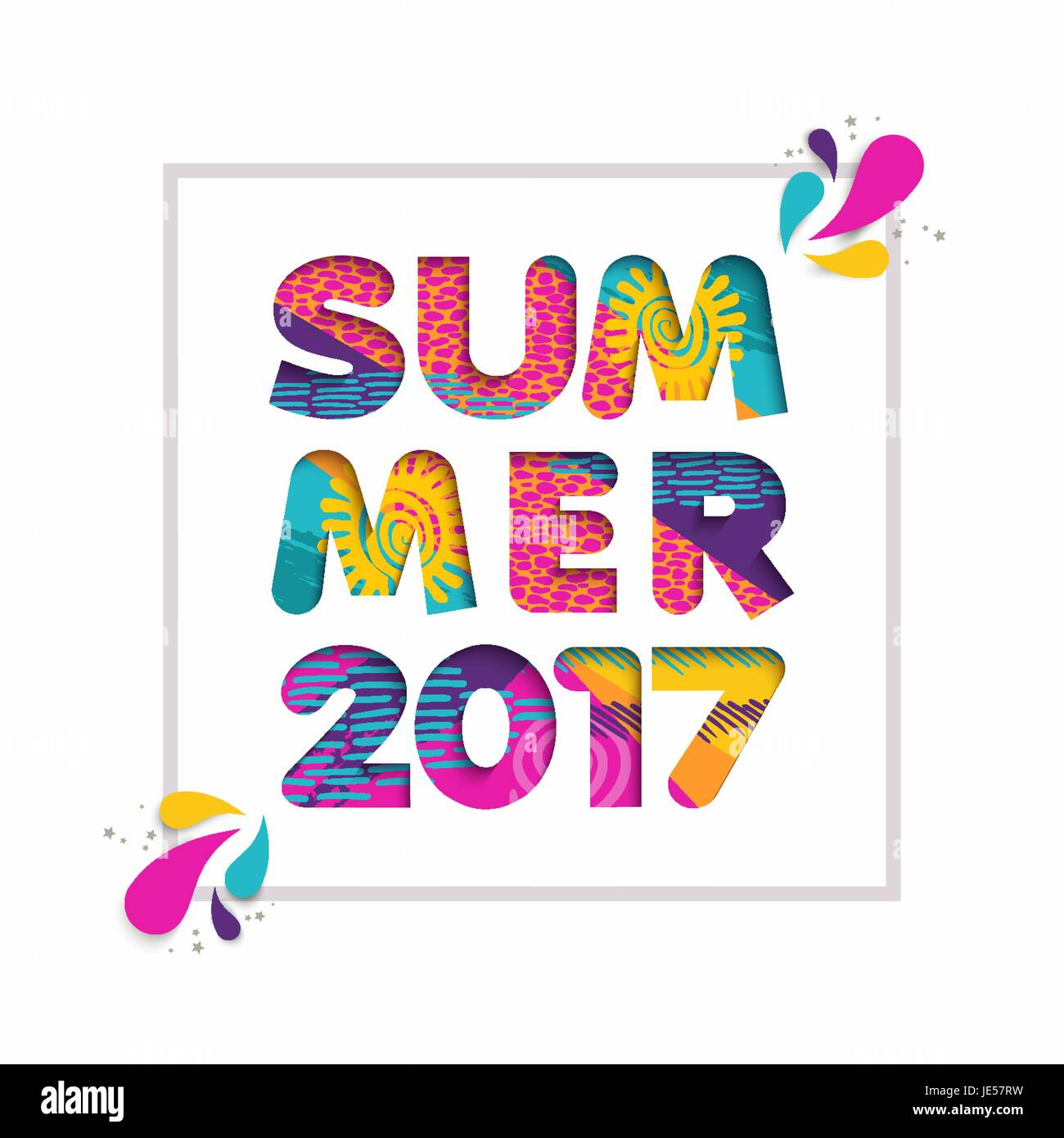 Sommer 2017 Farbe Zitat, cut-Typografie-Design in 3d Papier Stil. Spaß Saison Veranstaltung modernen Text Illustration. EPS10 Vektor. Stock Vektor