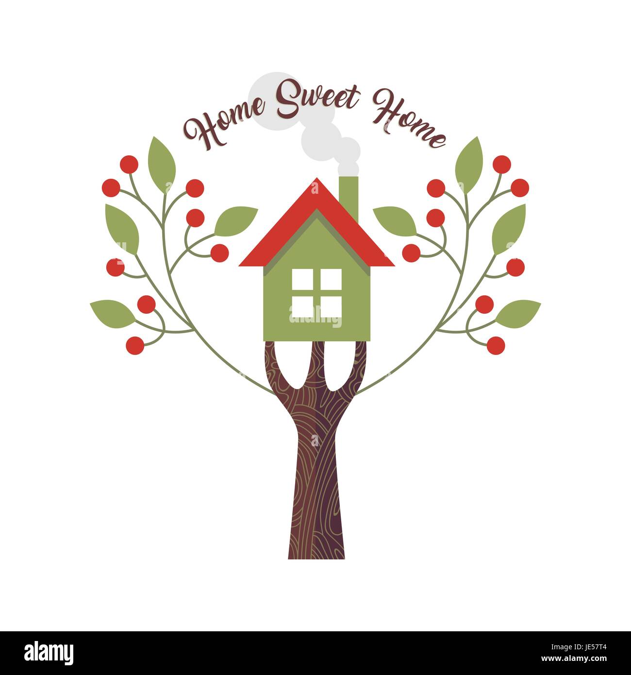 Zuhause süßer Heimat Liebe Zitat design mit Konzept Außenillustration Haus und Baum. EPS10 Vektor. Stock Vektor