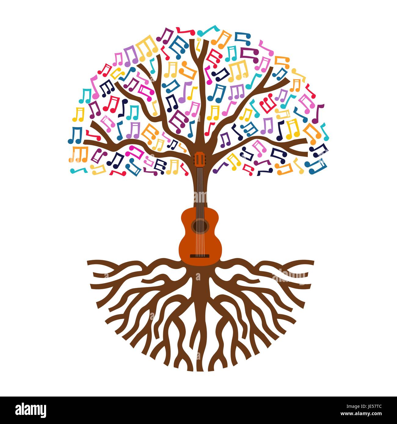 Gitarre-Baum mit Musiknote Dekoration. Konzept-Illustration für Hilfe Natur oder live-Musik. EPS10 Vektor. Stock Vektor