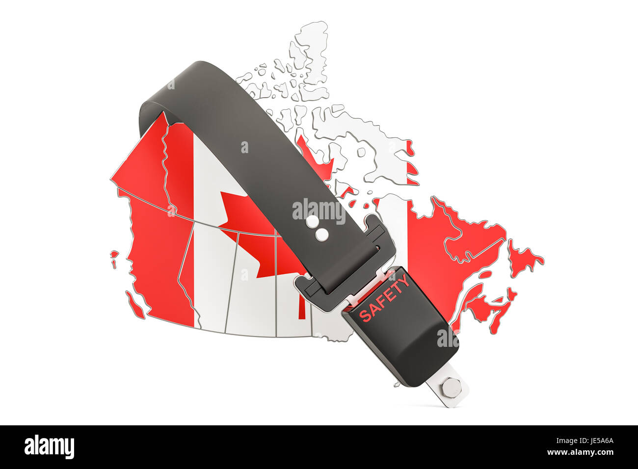 Kanadische Karte mit Sicherheitsgurt. Sicherheit und Schutz oder Versicherungskonzept, 3D rendering Stockfoto