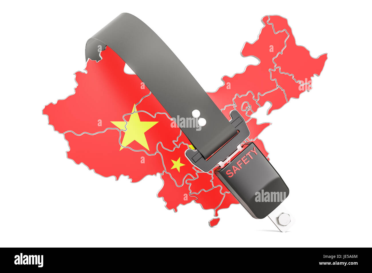 Chinesische Karte mit Sicherheitsgurt. Sicherheit und Schutz oder Versicherungskonzept, 3D rendering Stockfoto