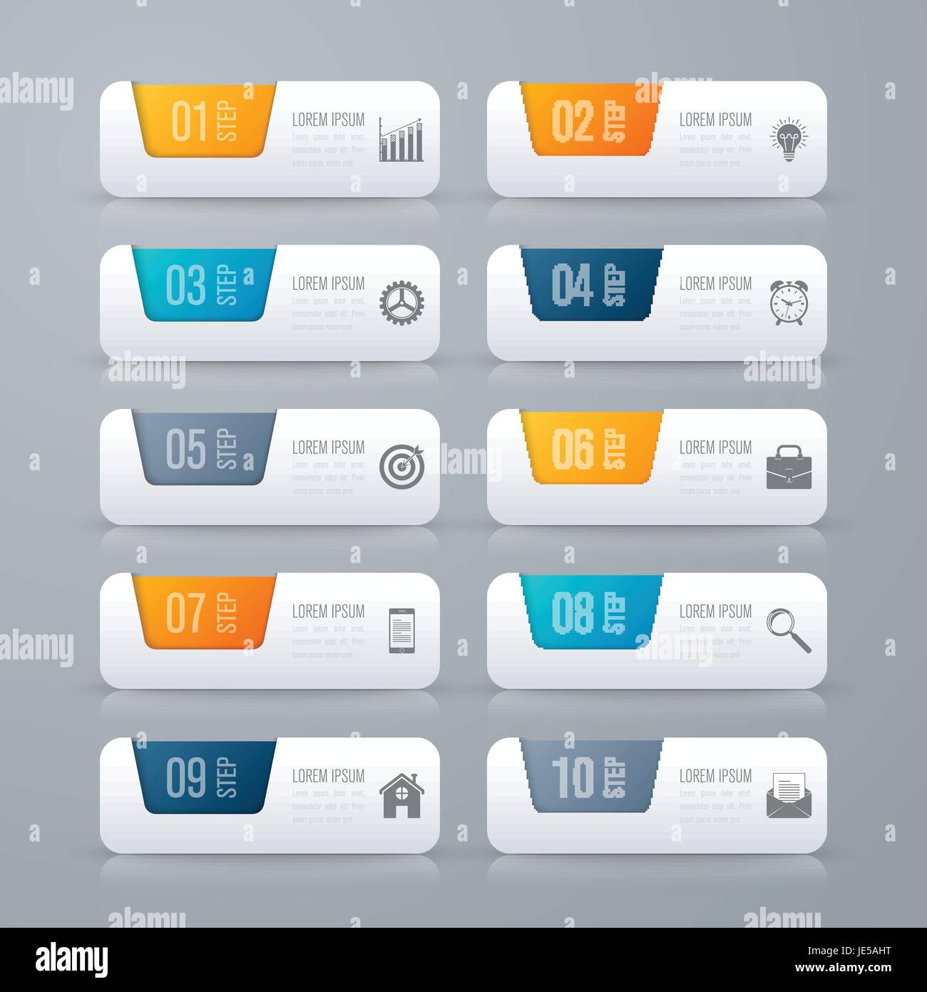 Infografik-Vorlage und Business Designkonzept mit 10 Optionen, Teile, Schritte oder Verfahren. Einsetzbar für Arbeit Flusslayout, Diagramm, Optionen Stock Vektor