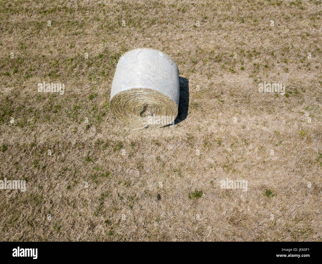 Natur und Landschaft: Luftaufnahme von einem Feld, gepflügtes Feld, Anbau, grasgrün, Landschaft, Landwirtschaft, Heuhaufen, Heuballen Stockfoto