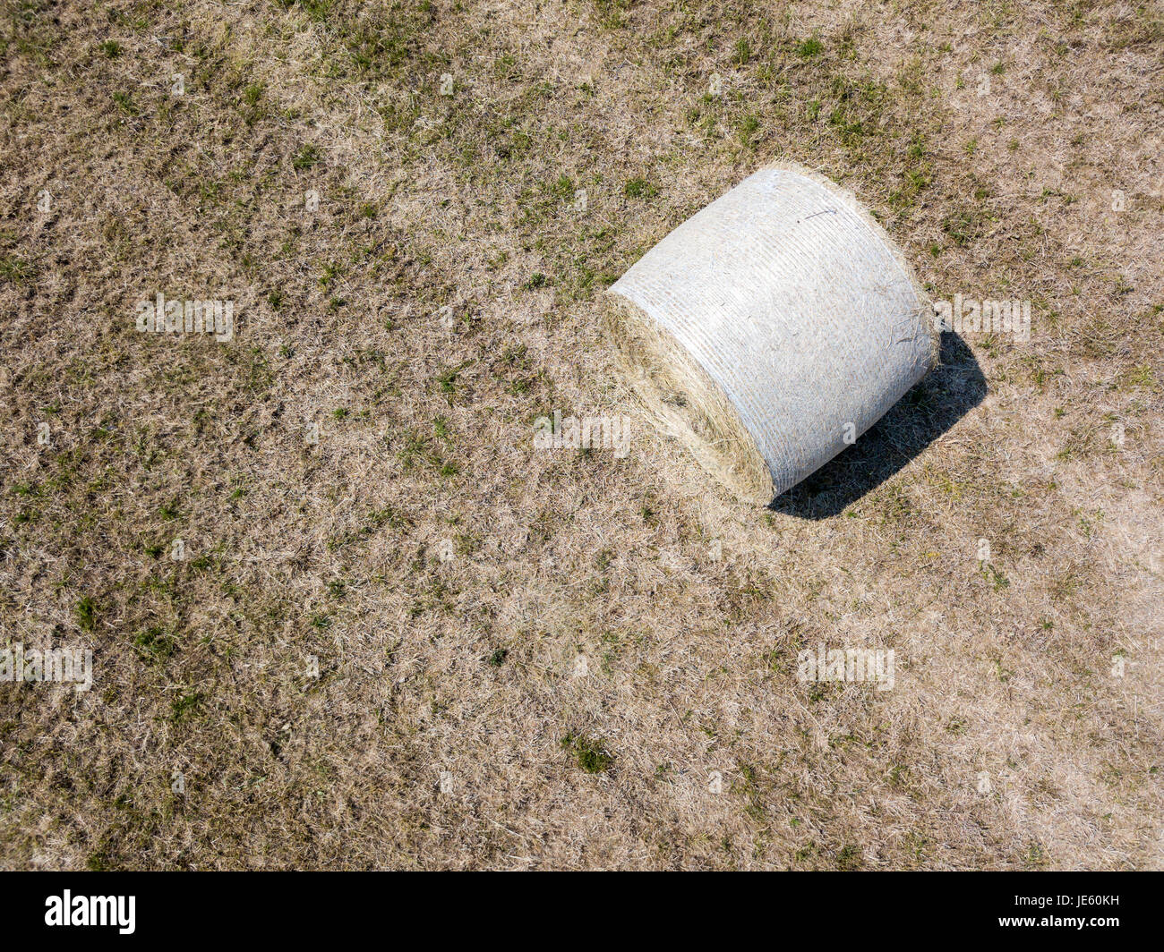Natur und Landschaft: Luftaufnahme von einem Feld, gepflügtes Feld, Anbau, grasgrün, Landschaft, Landwirtschaft, Heuhaufen, Heuballen Stockfoto