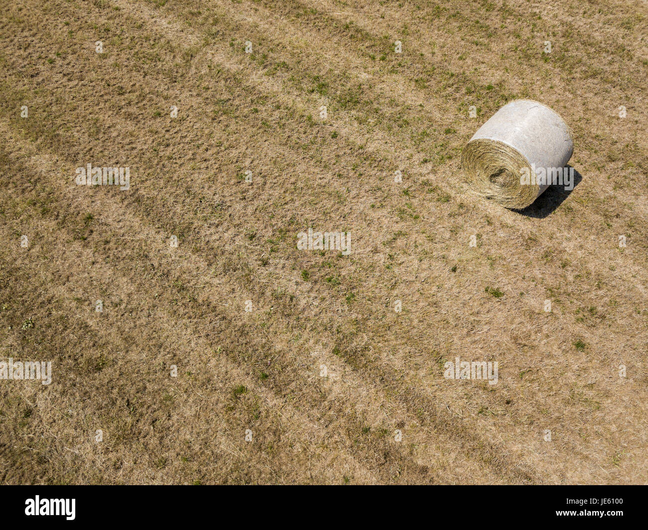 Natur und Landschaft: Luftaufnahme von einem Feld, gepflügtes Feld, Anbau, grasgrün, Landschaft, Landwirtschaft, Heuhaufen, Heuballen Stockfoto