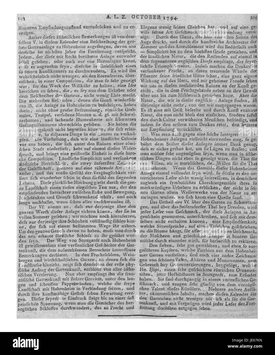 Eine historische Publikation der Allgemeinen Literatur-Zeitung aus dem Jahr 1794, die Einblicke in Literatur und kulturelle Diskussionen des späten 18. Jahrhunderts bietet. Stockfoto
