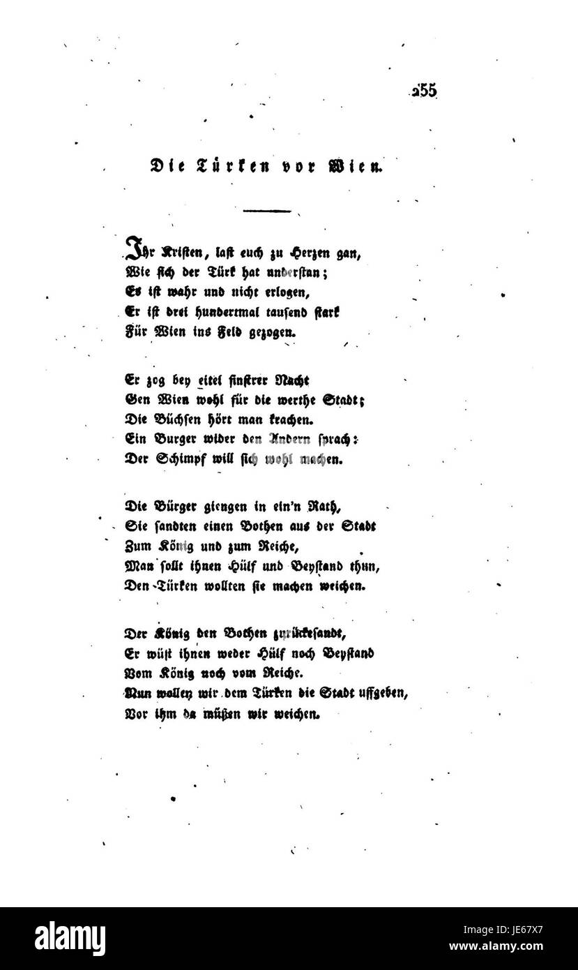 Altteutsche Volks-Meisterlieder sind eine Sammlung traditioneller deutscher Volksmusik. Diese Seite zeigt Lieder, die die deutsche Volkstradition aus Heidelberg repräsentieren. Stockfoto