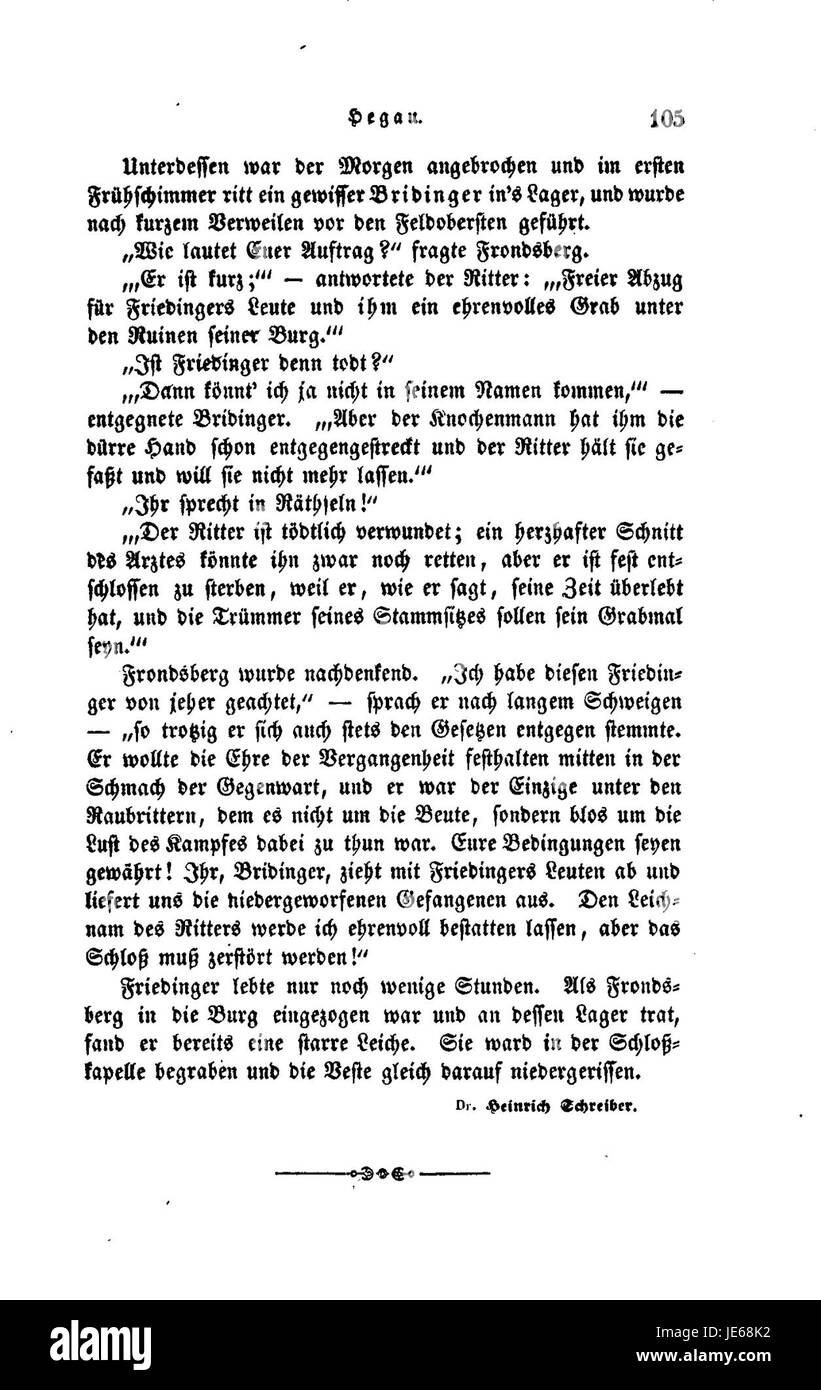 Diese Seite aus dem Badischen Sagenbuch enthält eine der traditionellen Volksmärchen aus dem badischen Raum. Die Geschichten in diesem Buch spiegeln das kulturelle Erbe und die Folklore der Region wider und bieten einen Einblick in die historischen Überzeugungen und Bräuche der Menschen. Stockfoto