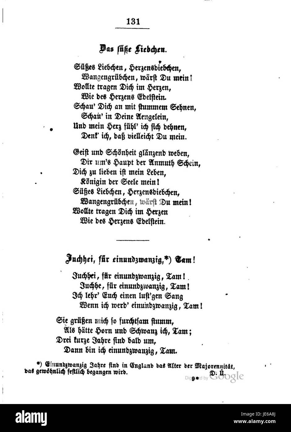 Eine Seite aus der „Lieder und Balladen“-Sammlung von Robert Burns, auf der eines seiner berühmten Lieder oder Balladen zu sehen ist. Die Sammlung repräsentiert Burns’ Beiträge zur schottischen Literatur und Volksmusik. Stockfoto