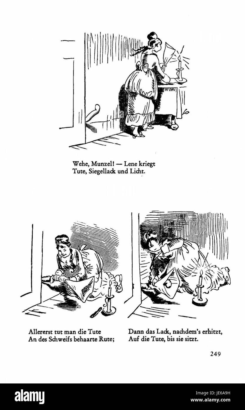 Busch Werke v2 ist Teil einer Werkreihe von Busch, die detaillierte Darstellungen natürlicher Elemente durch Holzschnitt-Illustrationen beinhaltet. Auf Seite 247 werden verschiedene Aspekte dieser Abbildungen hervorgehoben. Stockfoto